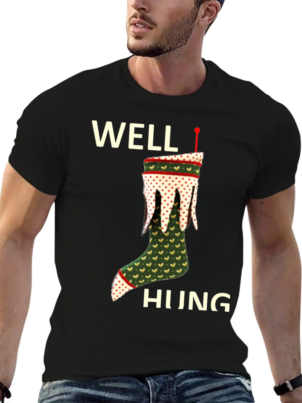Well Hung Christmas Stocking T-Shirt Funny Holiday Tee product image 9