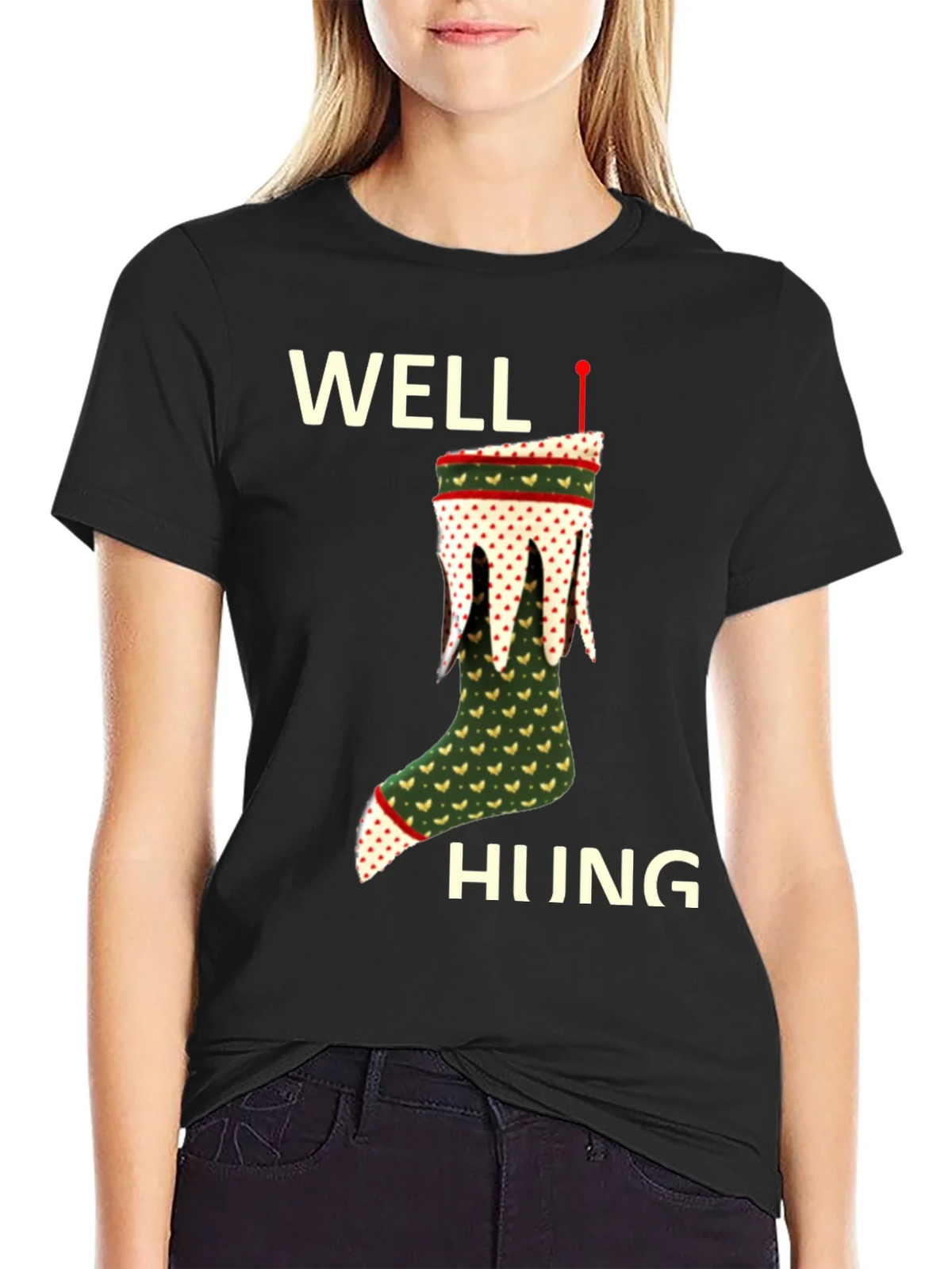 Well Hung Christmas Stocking T-Shirt Funny Holiday Tee product image 5