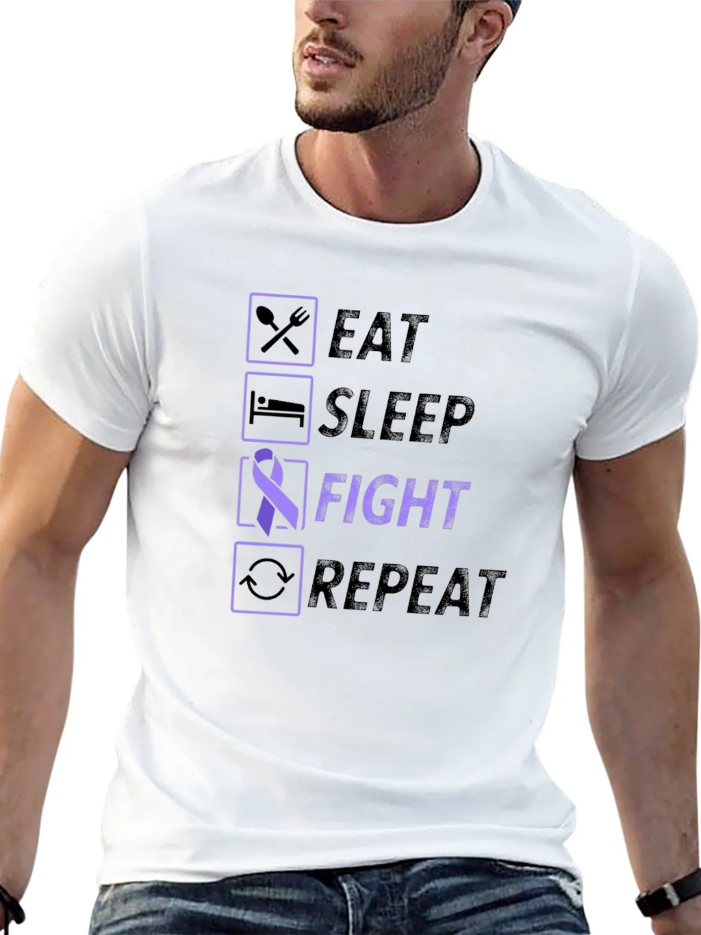 Eat Sleep Fight Repeat Awareness T-Shirt product image 4