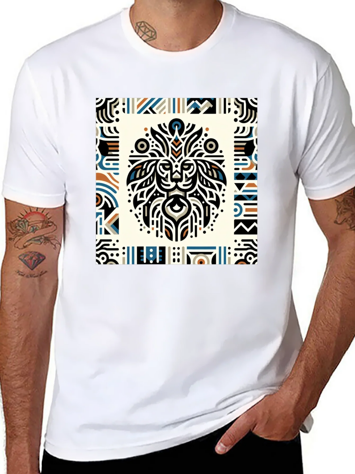 Tribal Lion Graphic Tee - Stylish Mens Black T-Shirt product image 10