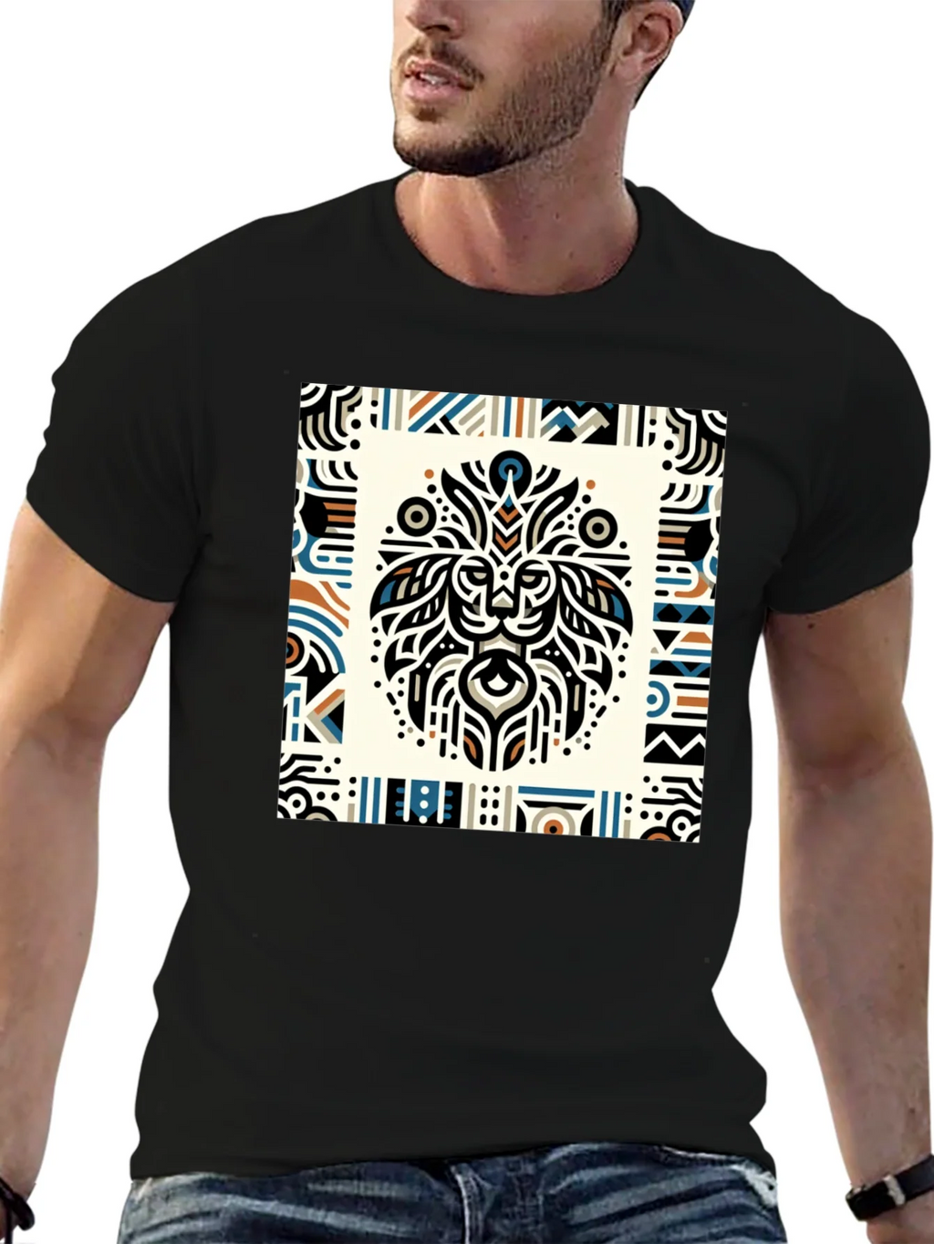 Tribal Lion Graphic Tee - Stylish Mens Black T-Shirt product image 9