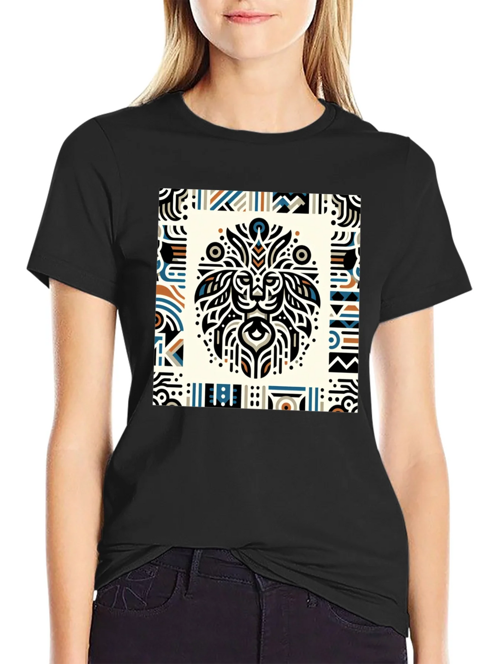 Tribal Lion Graphic Tee - Stylish Mens Black T-Shirt product image 5