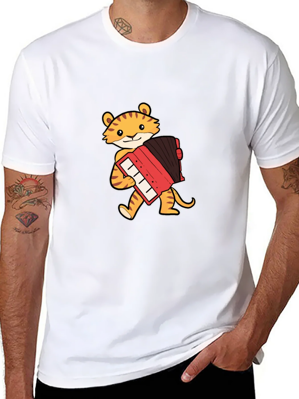 Tiger Accordion Player Black T-Shirt product image 10