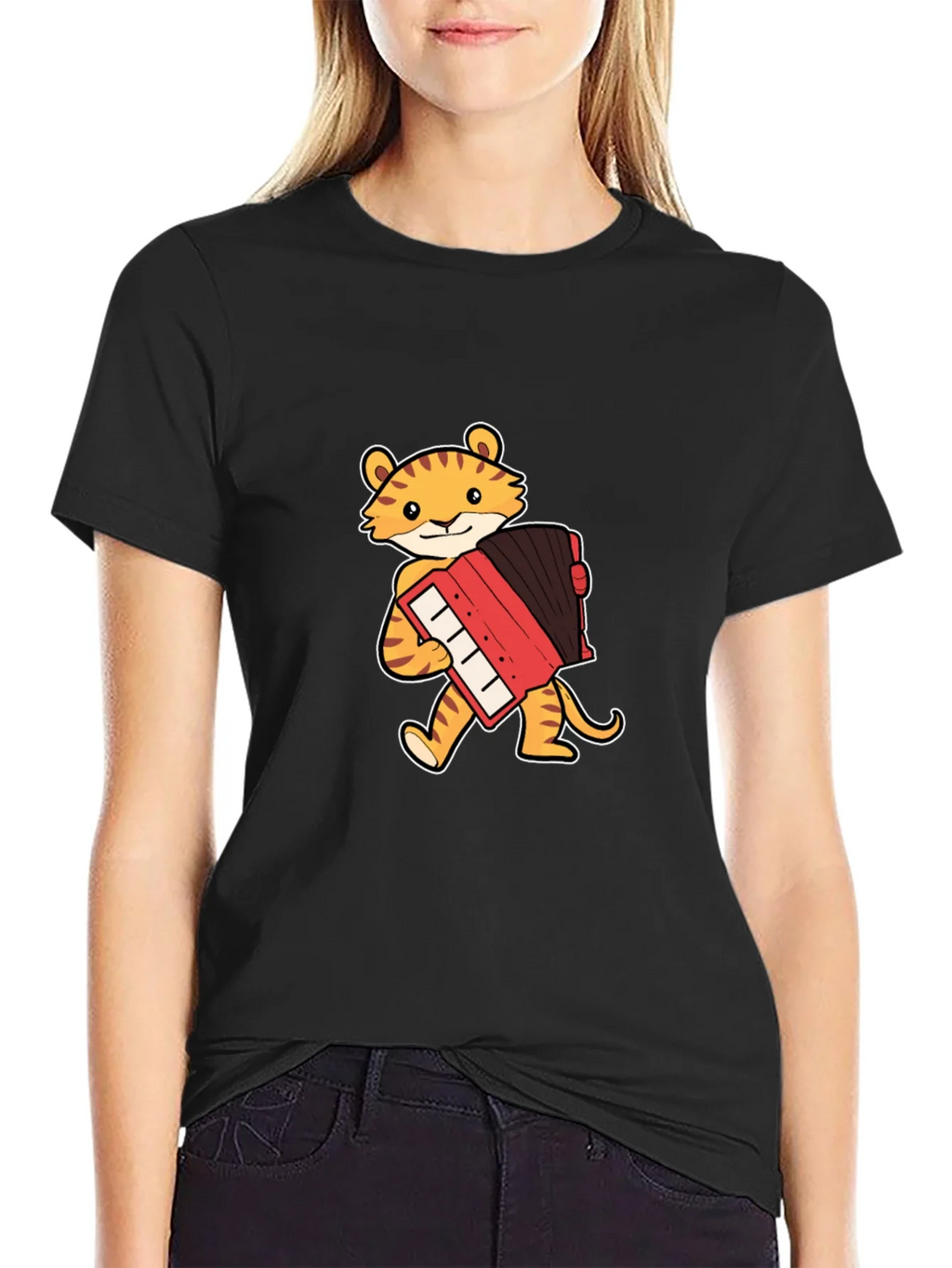 Tiger Accordion Player Black T-Shirt product image 5