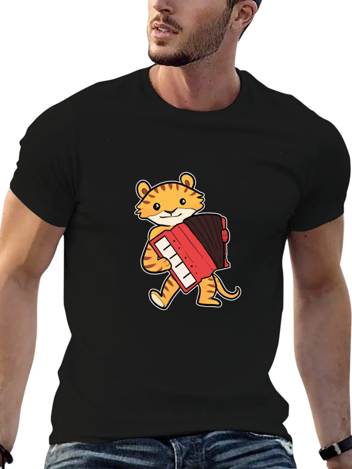 Tiger Accordion Player Black T-Shirt product image 9