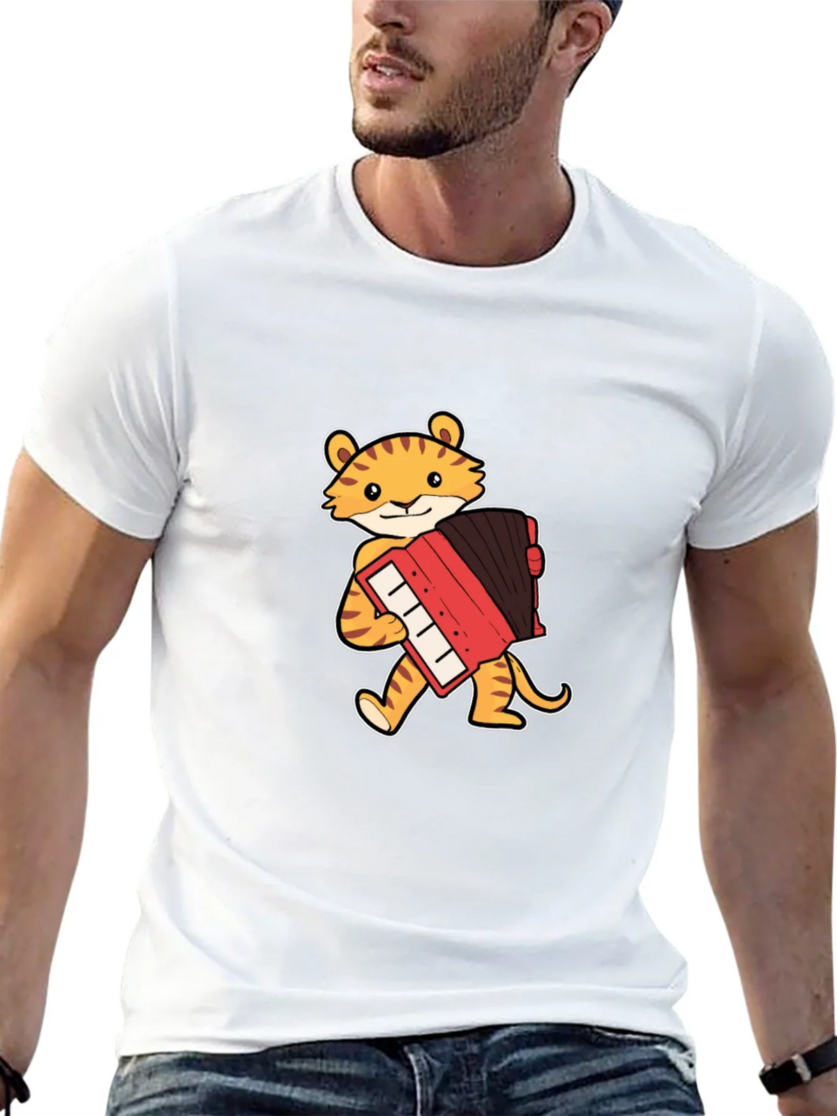 Tiger Accordion Player Black T-Shirt product image 4