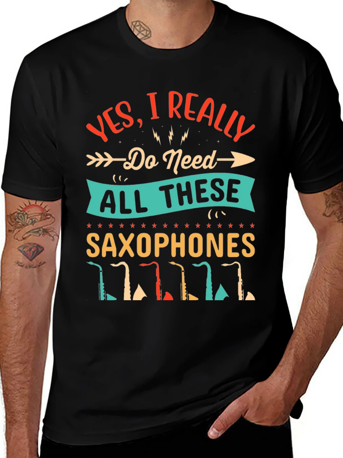 Saxophone Lover T-Shirt - I Need All These Saxophones! product image 1