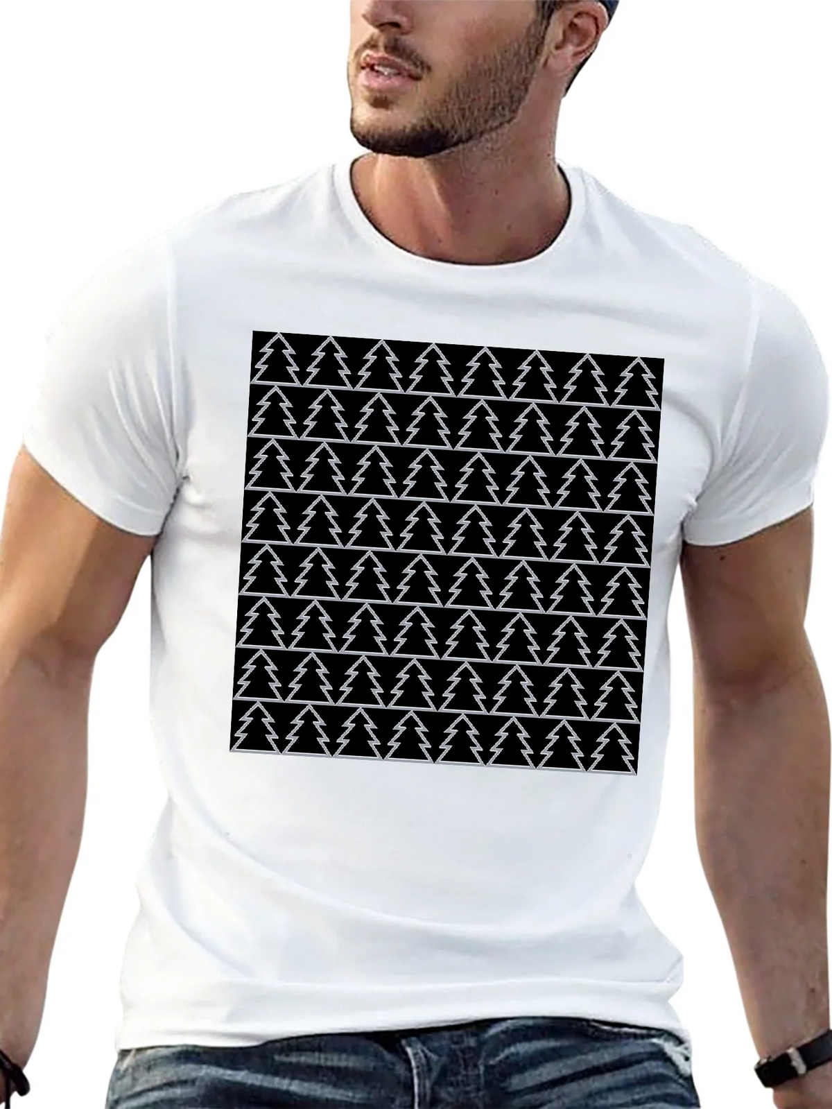 Christmas Tree Pattern Black T-Shirt product image 4
