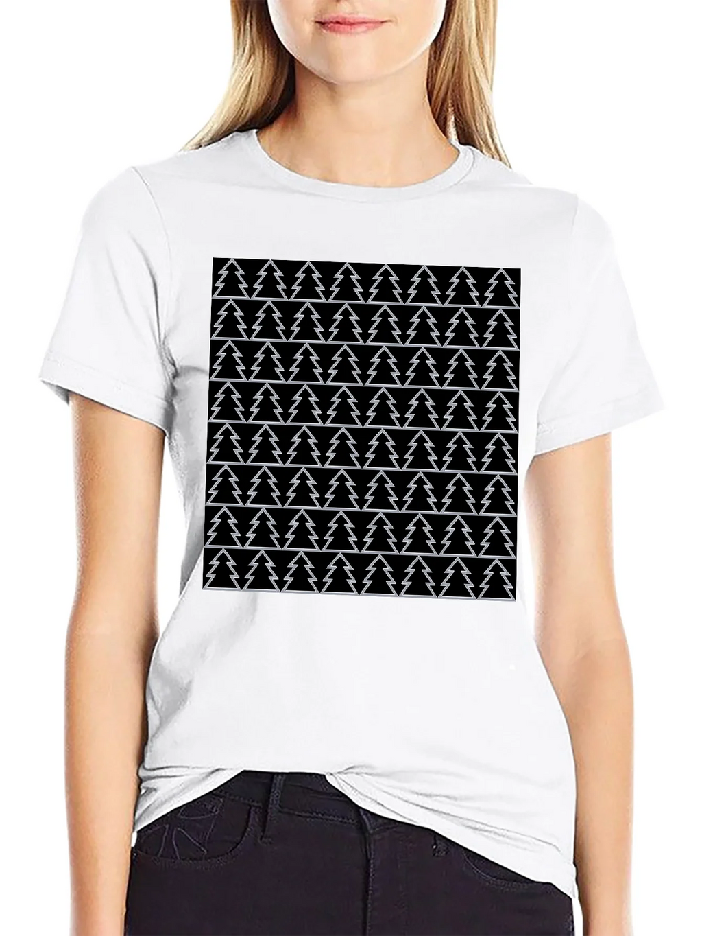Christmas Tree Pattern Black T-Shirt product image 11