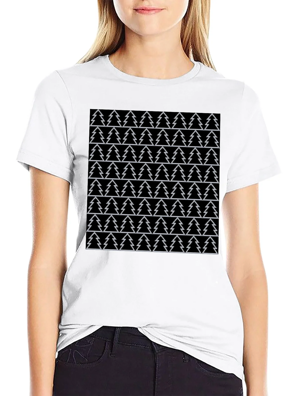 Christmas Tree Pattern Black T-Shirt product image 11
