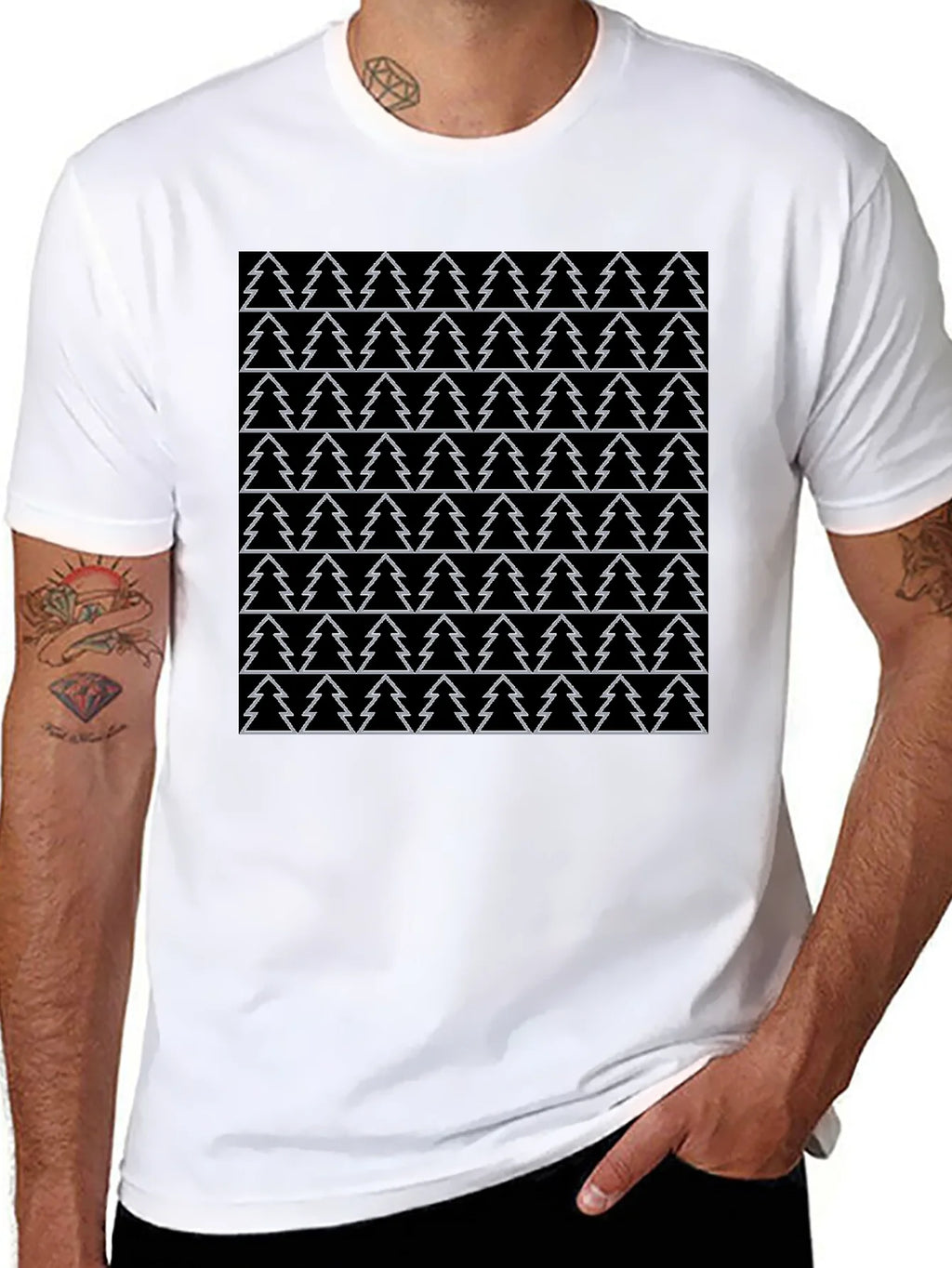 Christmas Tree Pattern Black T-Shirt product image 10