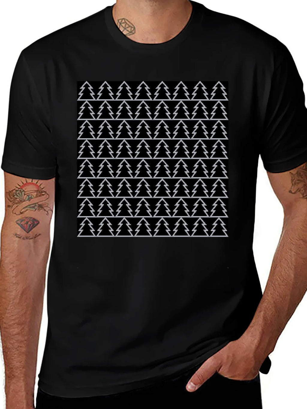 Christmas Tree Pattern Black T-Shirt product image 1