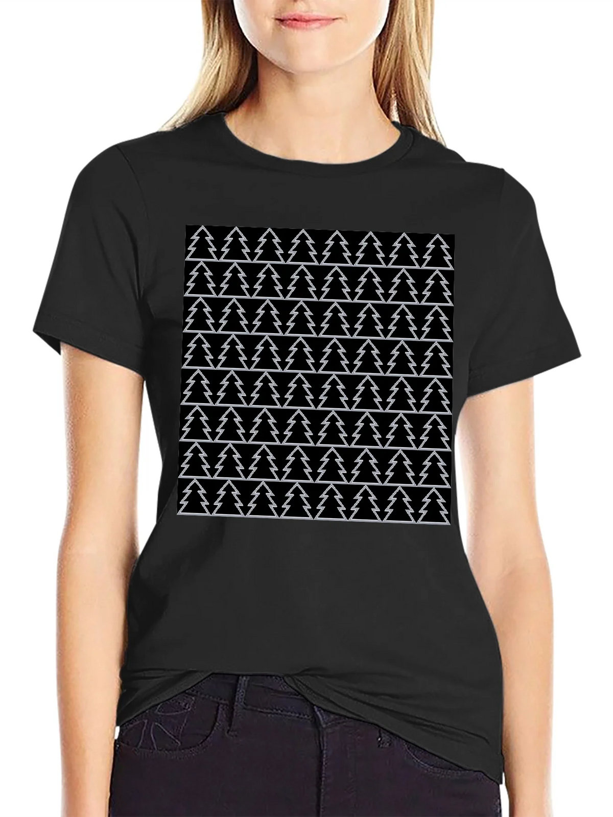 Christmas Tree Pattern Black T-Shirt product image 5