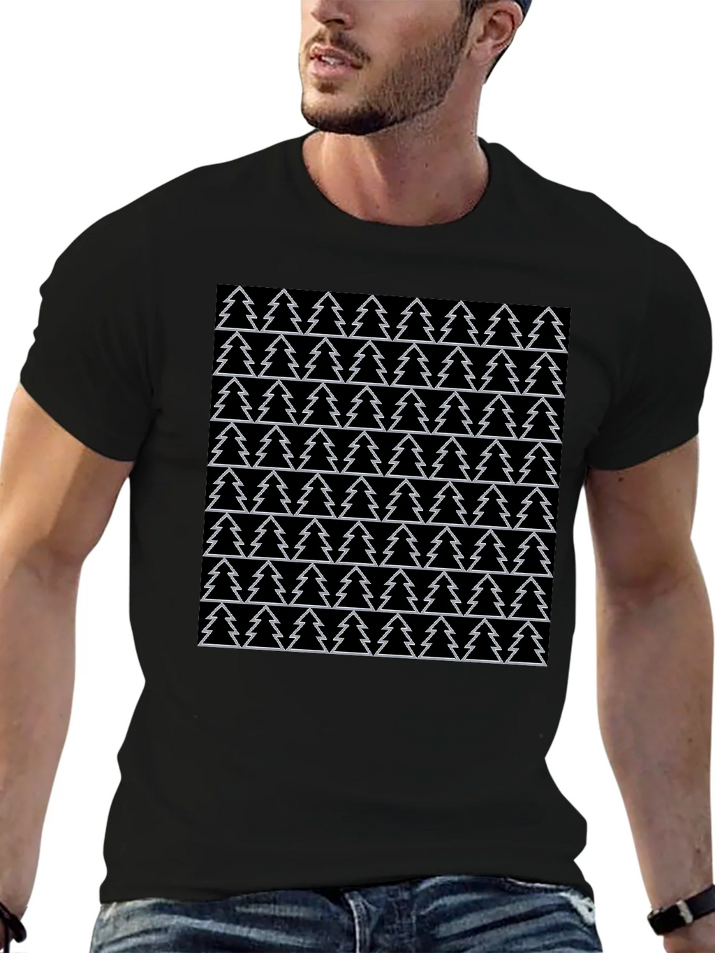 Christmas Tree Pattern Black T-Shirt product image 9