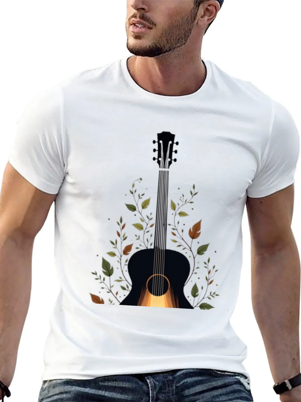 Guitar & Foliage Graphic Tee - Black Cotton Blend product image 4