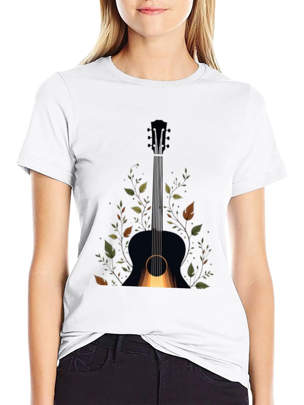 Guitar & Foliage Graphic Tee - Black Cotton Blend product image 11