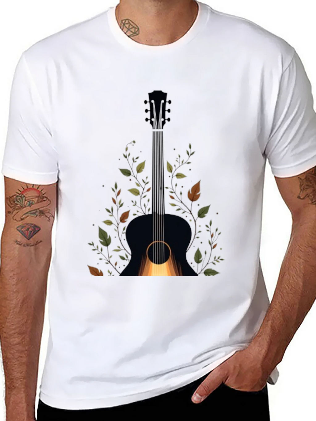 Guitar & Foliage Graphic Tee - Black Cotton Blend product image 10