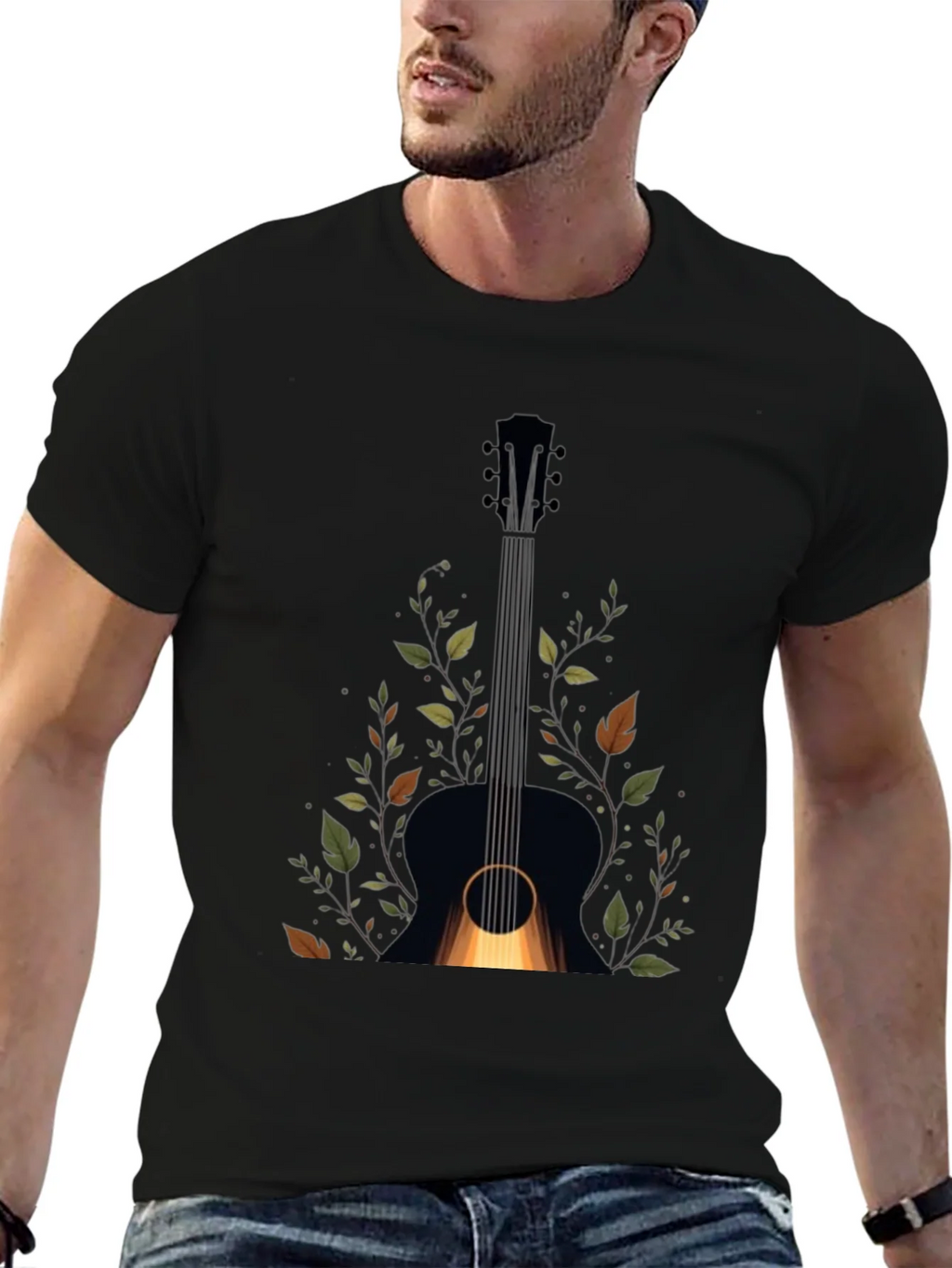 Guitar & Foliage Graphic Tee - Black Cotton Blend product image 9