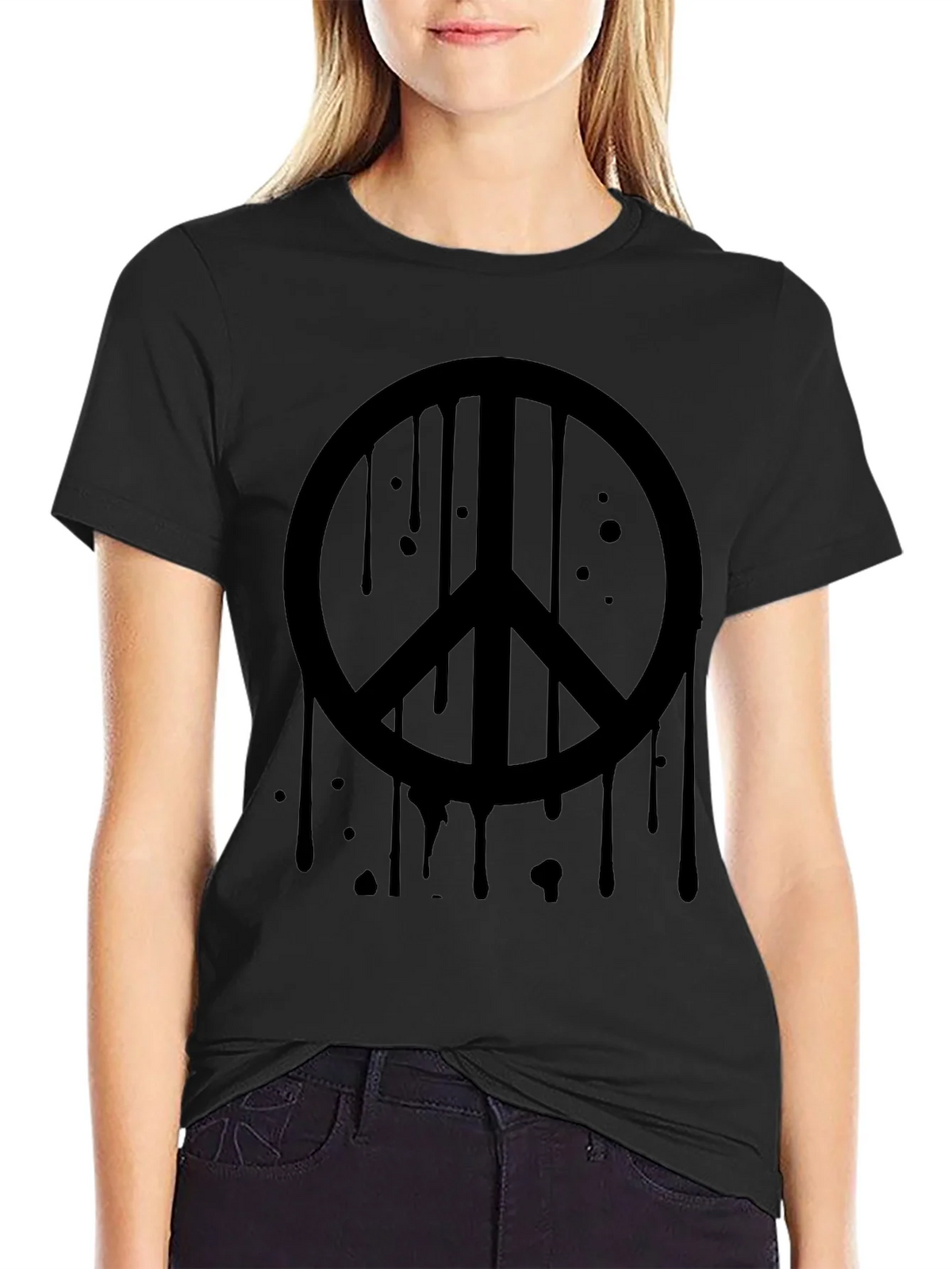 Black Peace Sign Drip Graphic Tee - Soft Cotton Casual product image 5