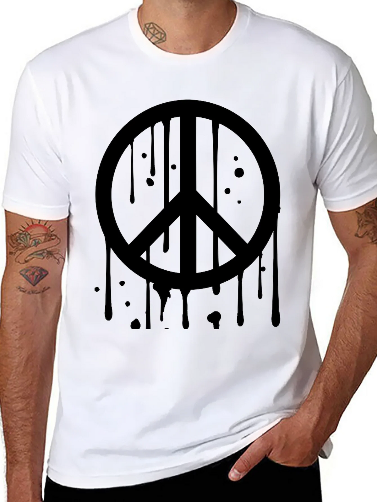 Black Peace Sign Drip Graphic Tee - Soft Cotton Casual product image 10
