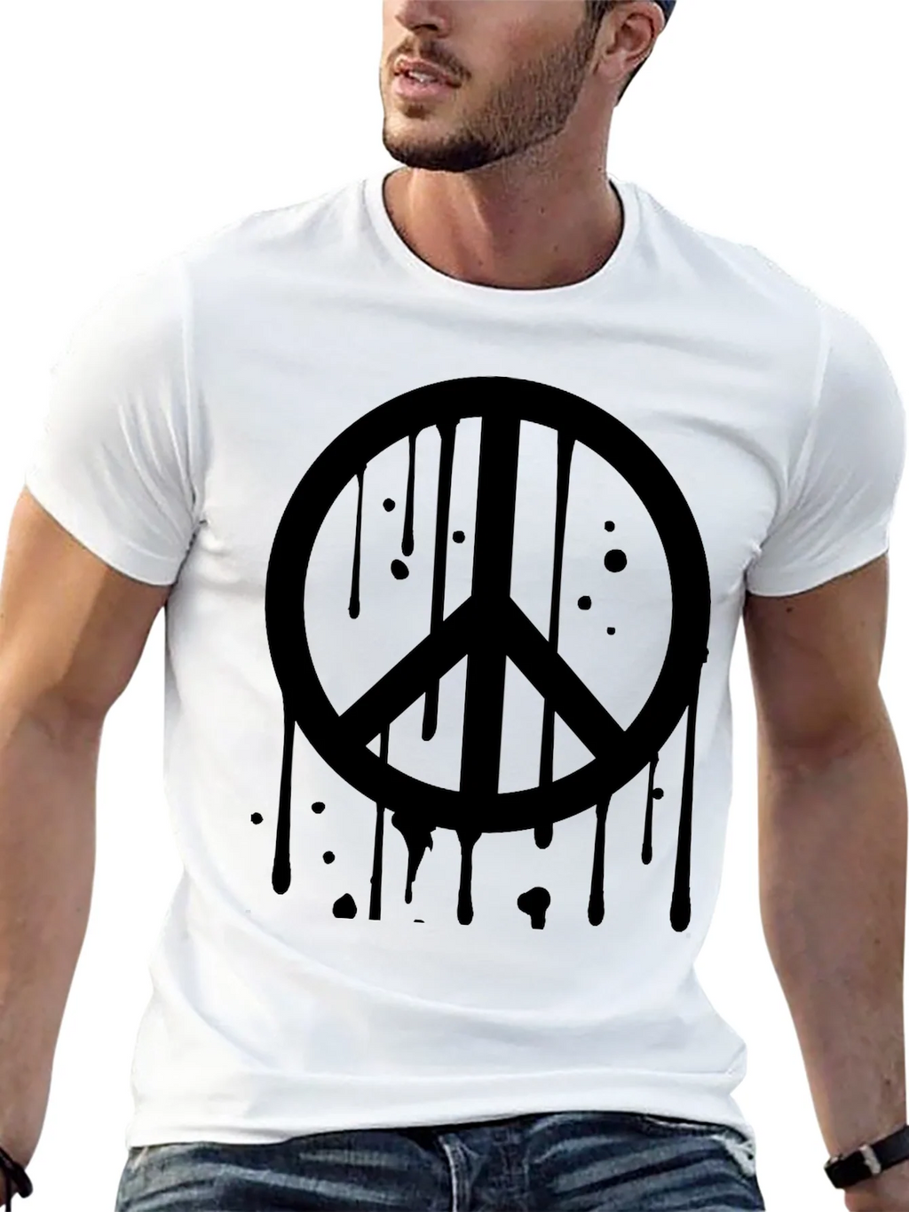 Black Peace Sign Drip Graphic Tee - Soft Cotton Casual product image 4