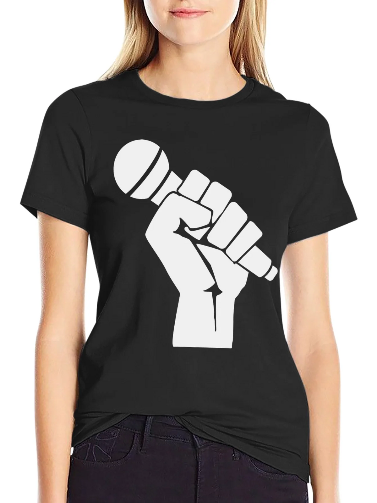 Mic Check T-Shirt - Black Cotton Graphic Tee product image 5