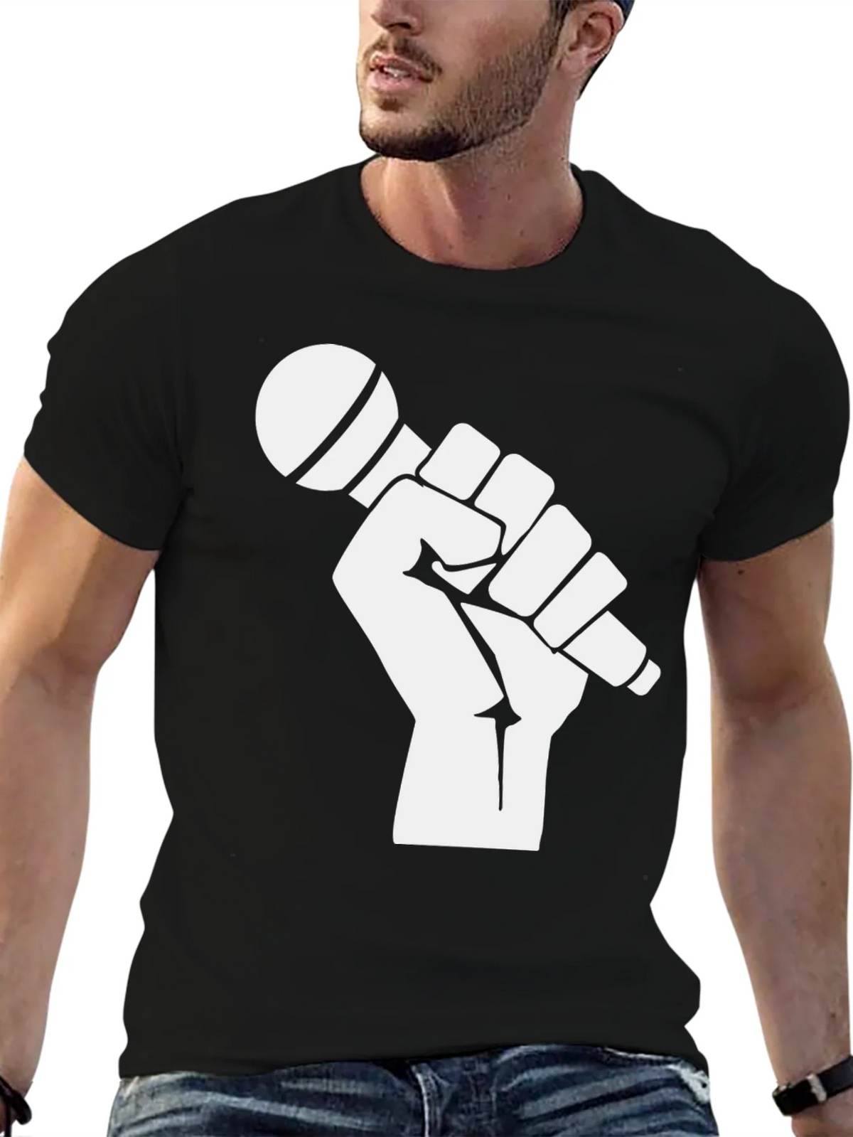 Mic Check T-Shirt - Black Cotton Graphic Tee product image 9