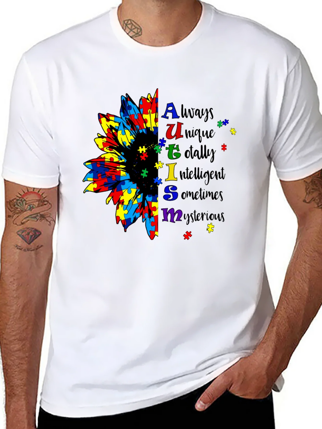 Autism Awareness Sunflower Puzzle Piece Graphic T-Shirt product image 2