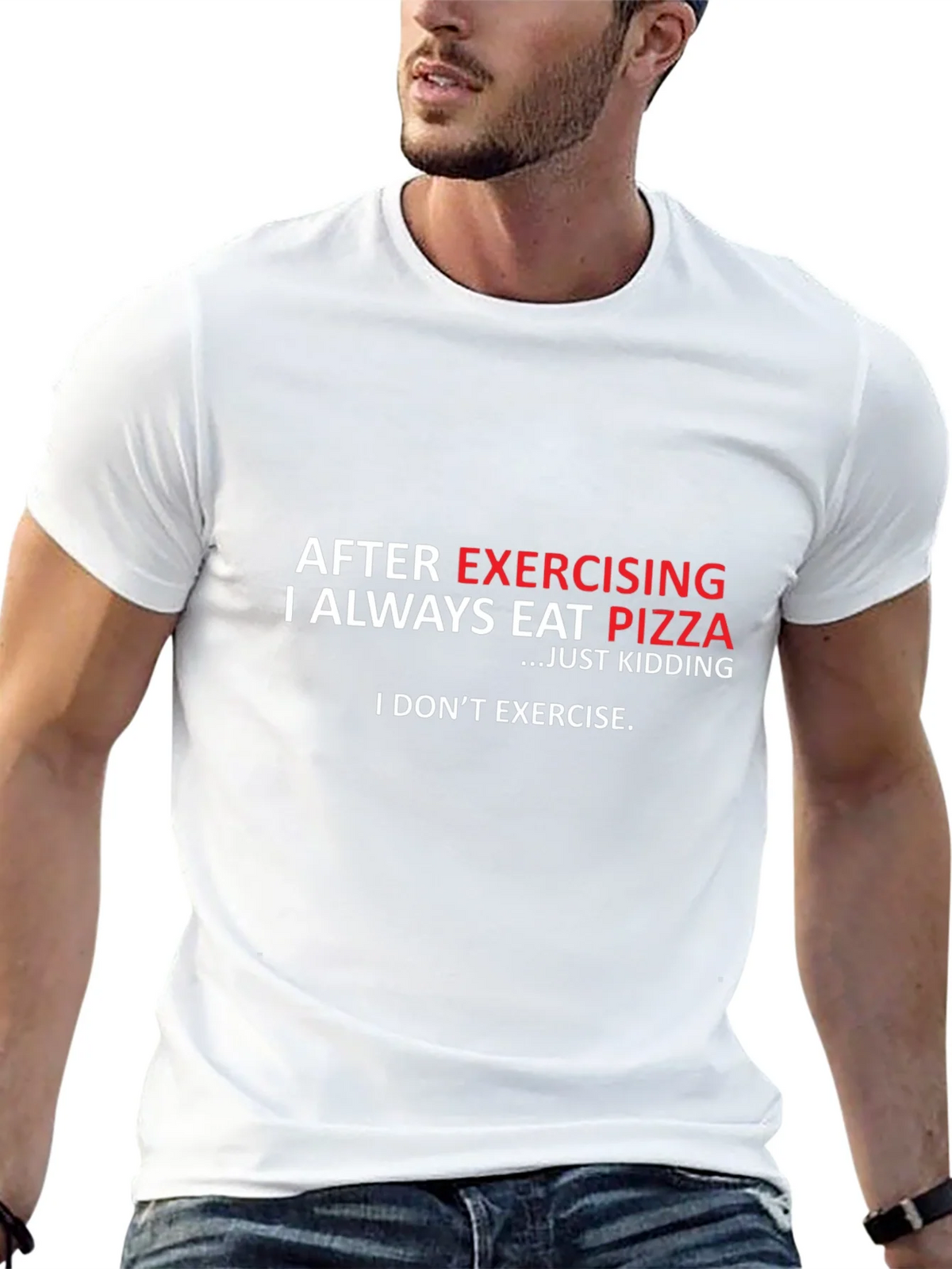 Funny Exercise Pizza T-Shirt - Black Cotton Tee product image 4