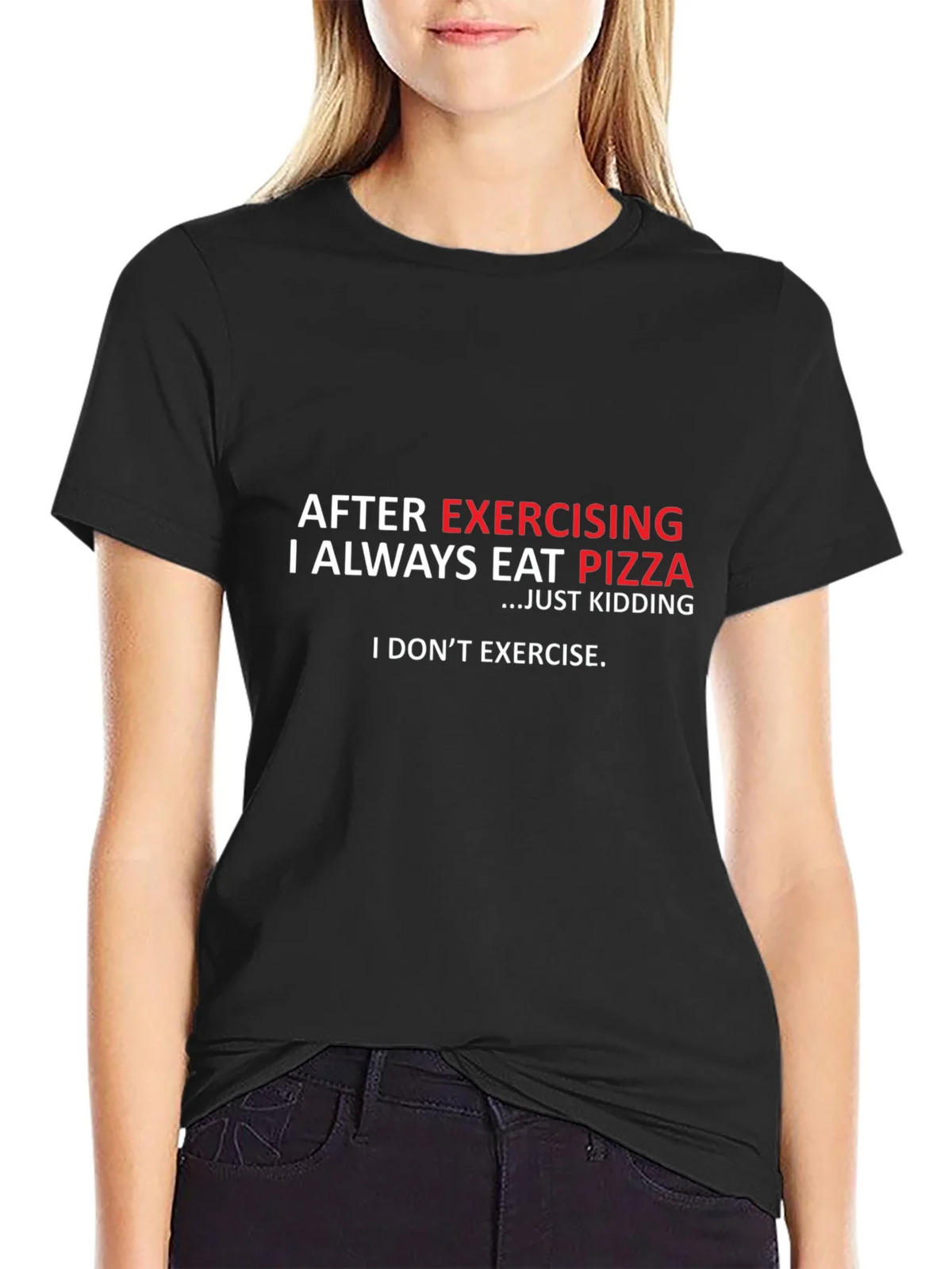 Funny Exercise Pizza T-Shirt - Black Cotton Tee product image 5