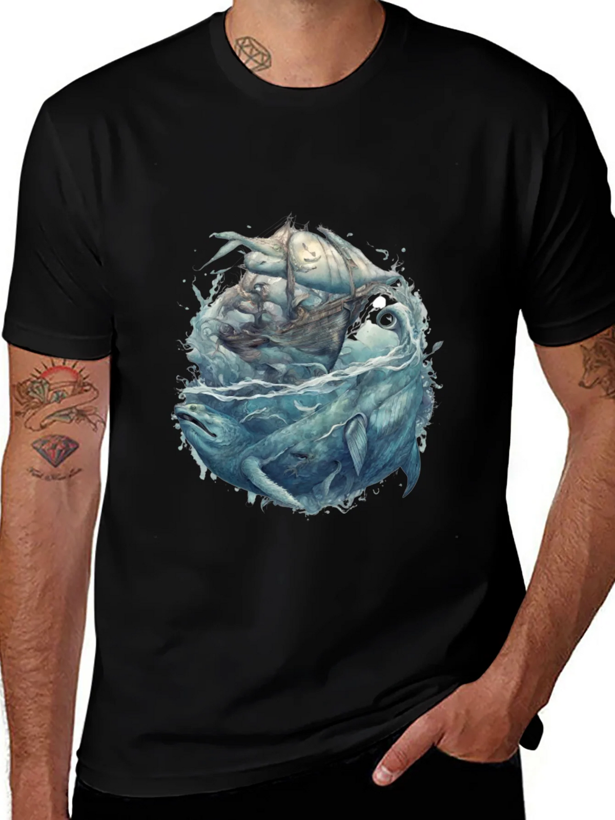 Whale & Ship Graphic Tee - Mens Black T-Shirt product image 1