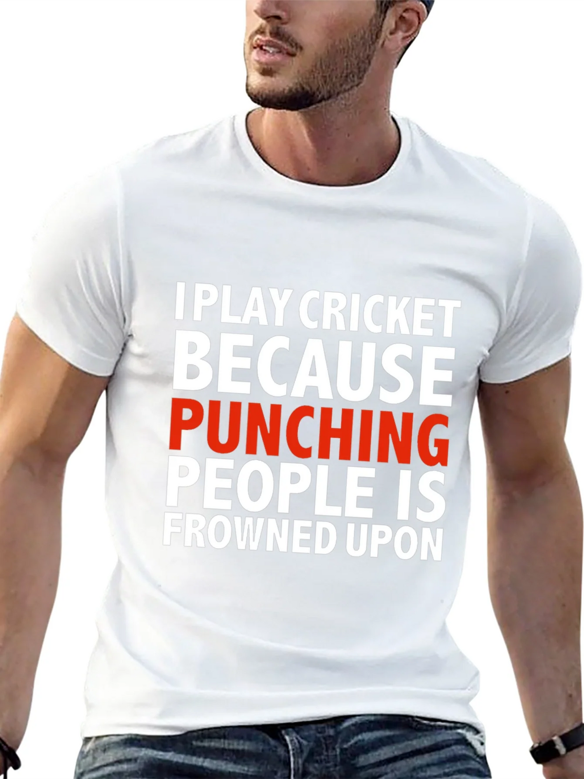 Funny Cricket T-Shirt - Punching People Frowned Upon product image 4