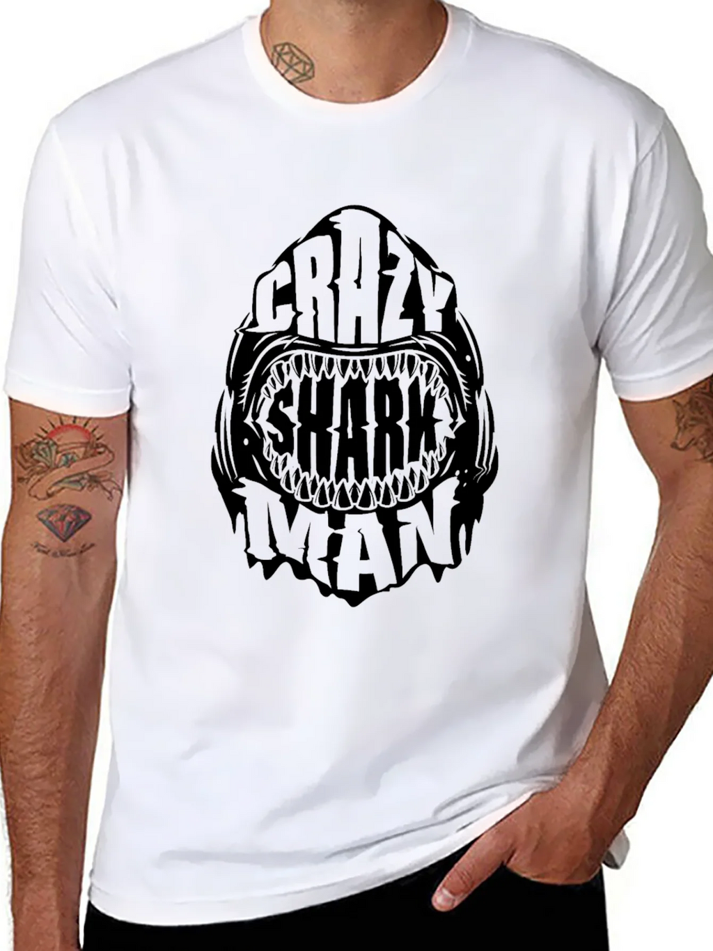Crazy Shark Man Black Graphic Tee product image 10
