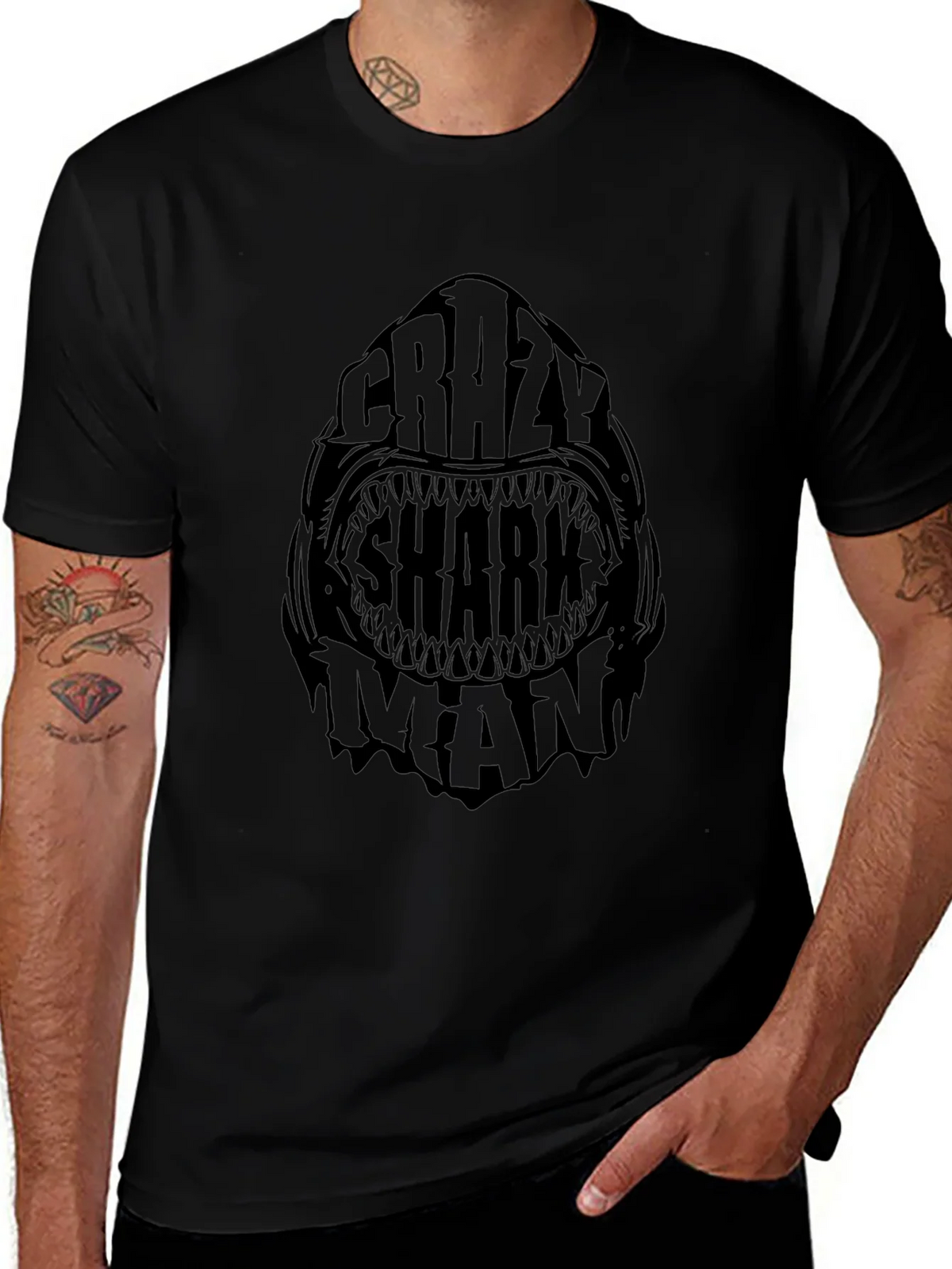 Crazy Shark Man Black Graphic Tee product image 1
