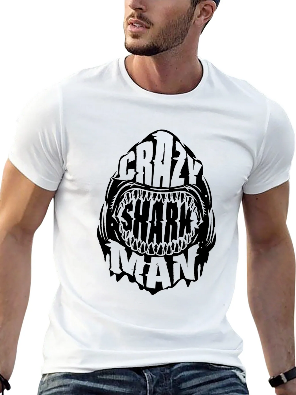 Crazy Shark Man Black Graphic Tee product image 4