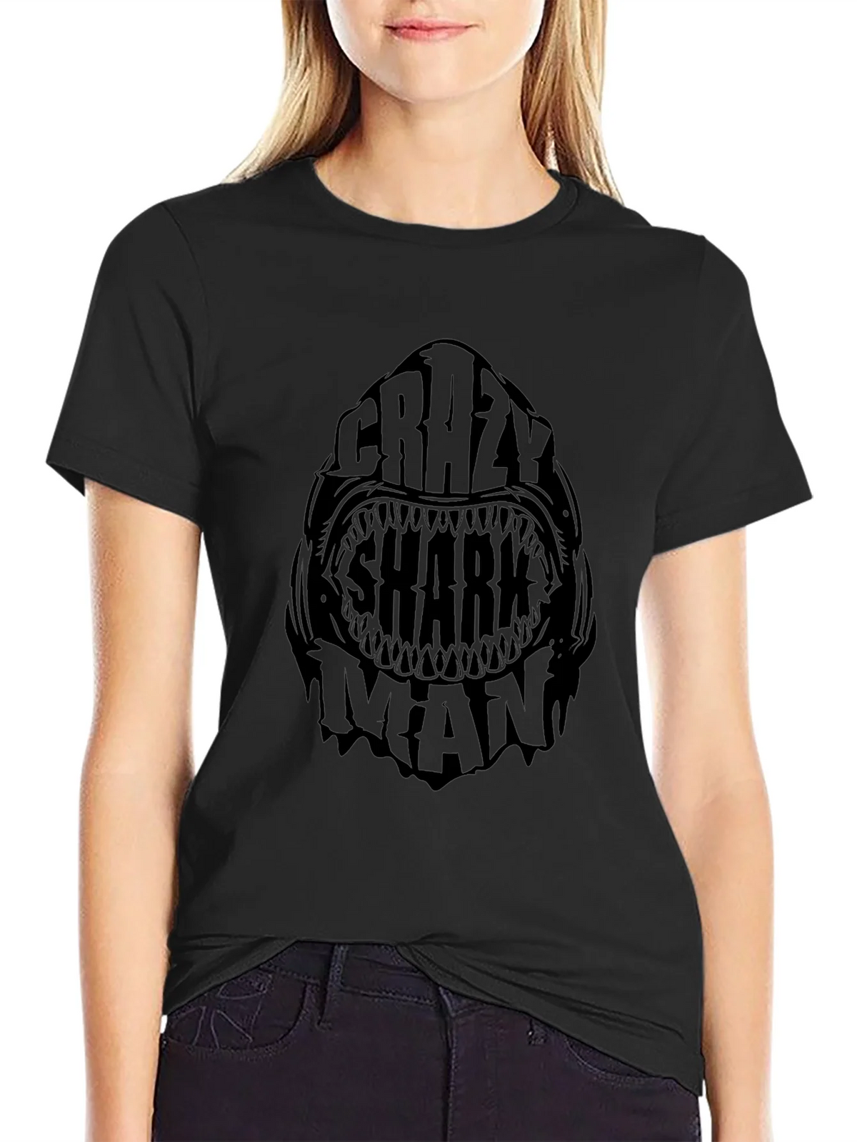 Crazy Shark Man Black Graphic Tee product image 5