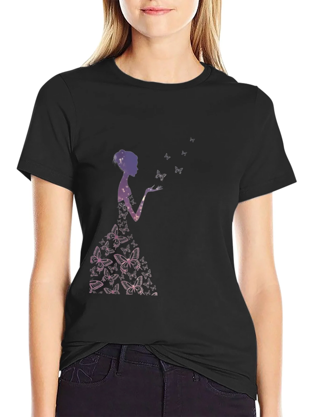 Butterfly Silhouette Graphic Black T-Shirt product image 5