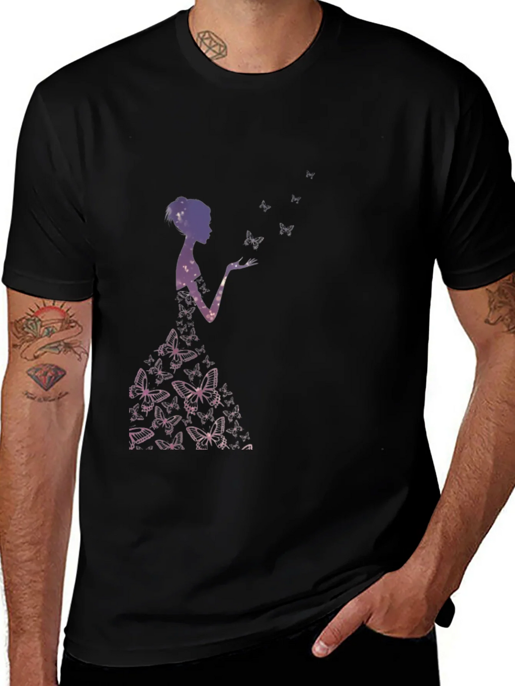 Butterfly Silhouette Graphic Black T-Shirt product image 1