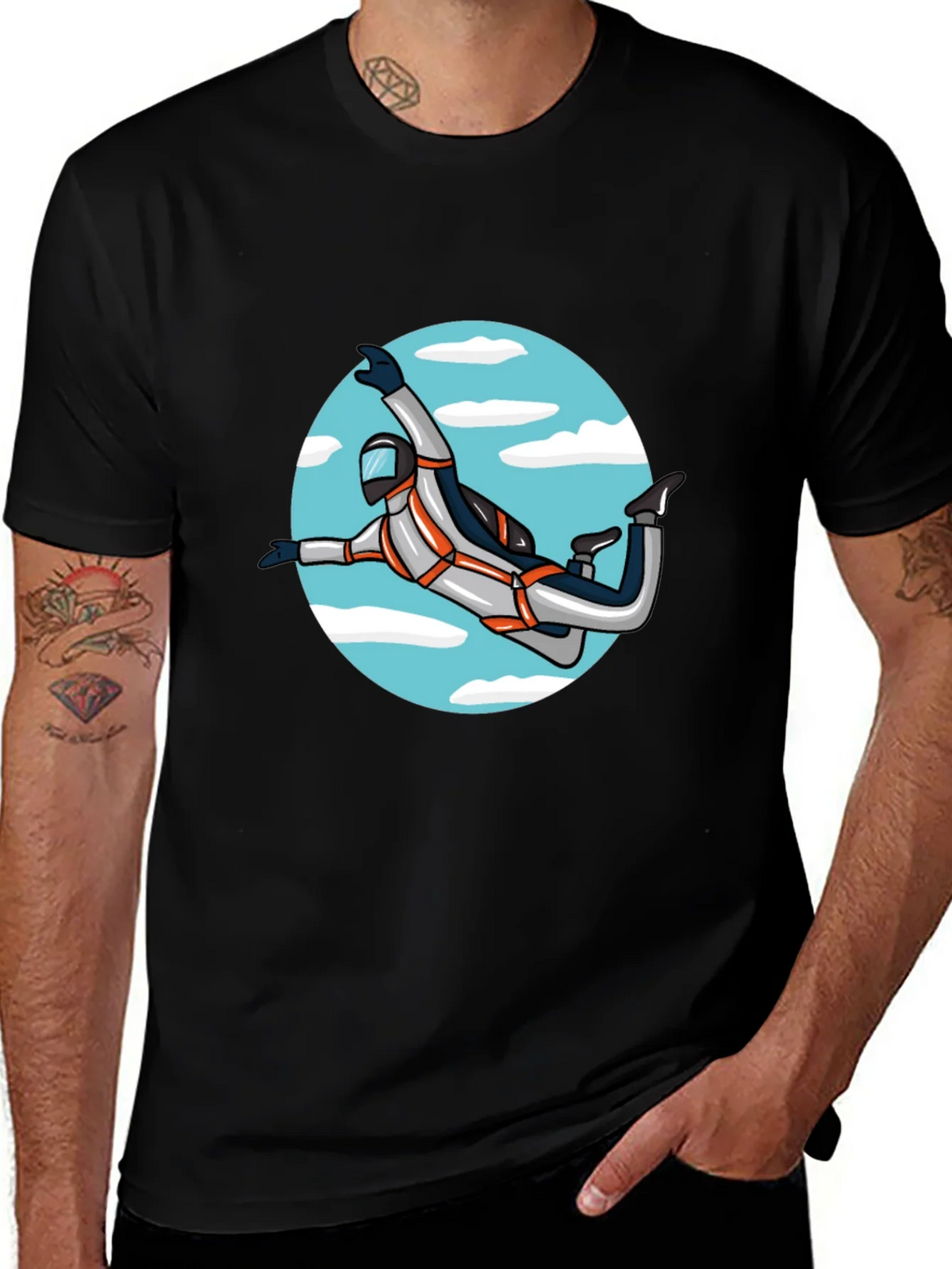 Skydiver Graphic Tee - Black Crew Neck Shirt product image 1