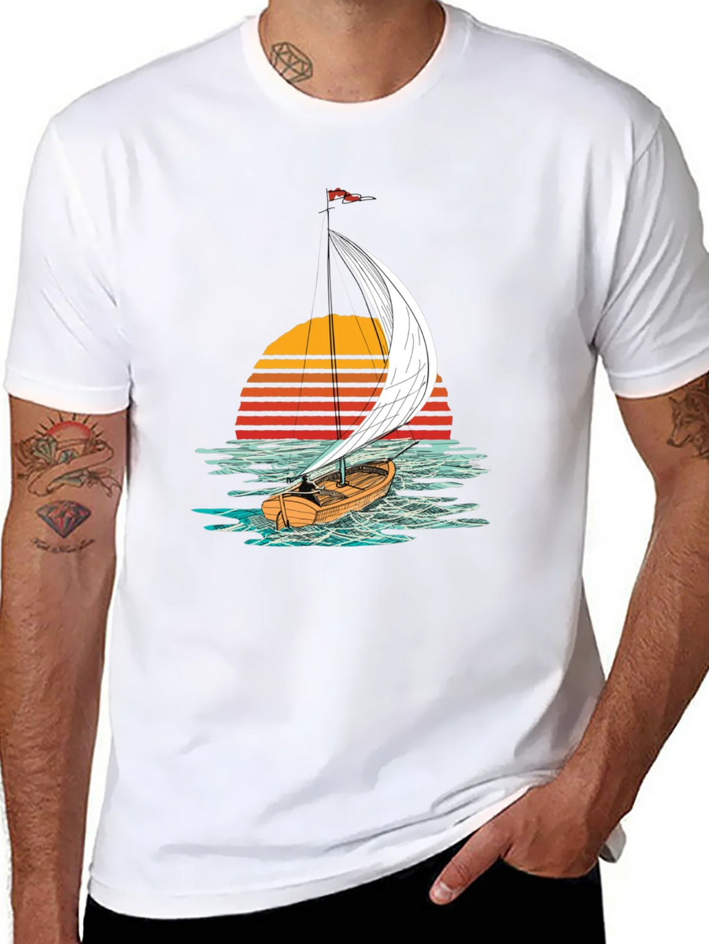 Sailboat Sunset Graphic Tee - Black T-Shirt product image 10