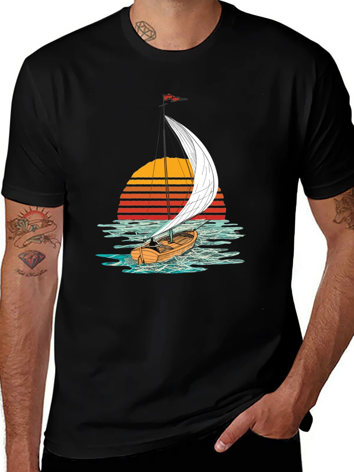 Sailboat Sunset Graphic Tee - Black T-Shirt product image 1