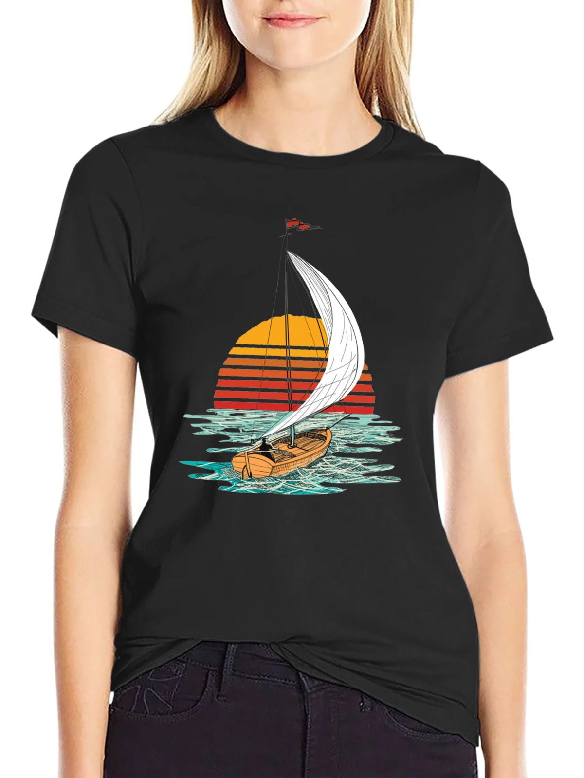 Sailboat Sunset Graphic Tee - Black T-Shirt product image 5