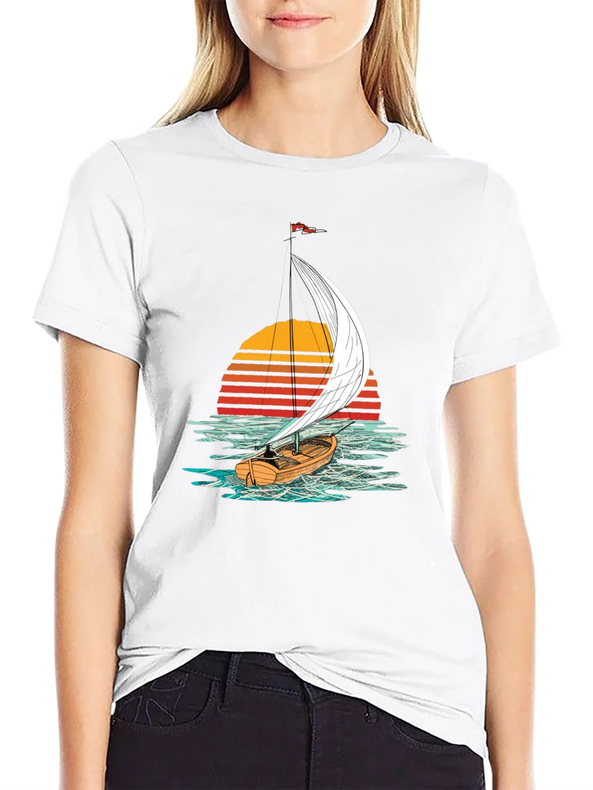Sailboat Sunset Graphic Tee - Black T-Shirt product image 11