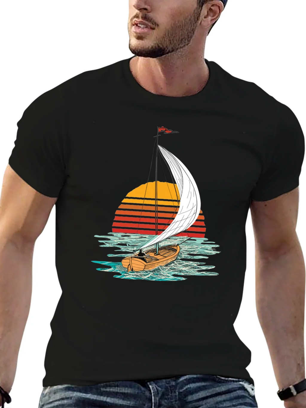Sailboat Sunset Graphic Tee - Black T-Shirt product image 9