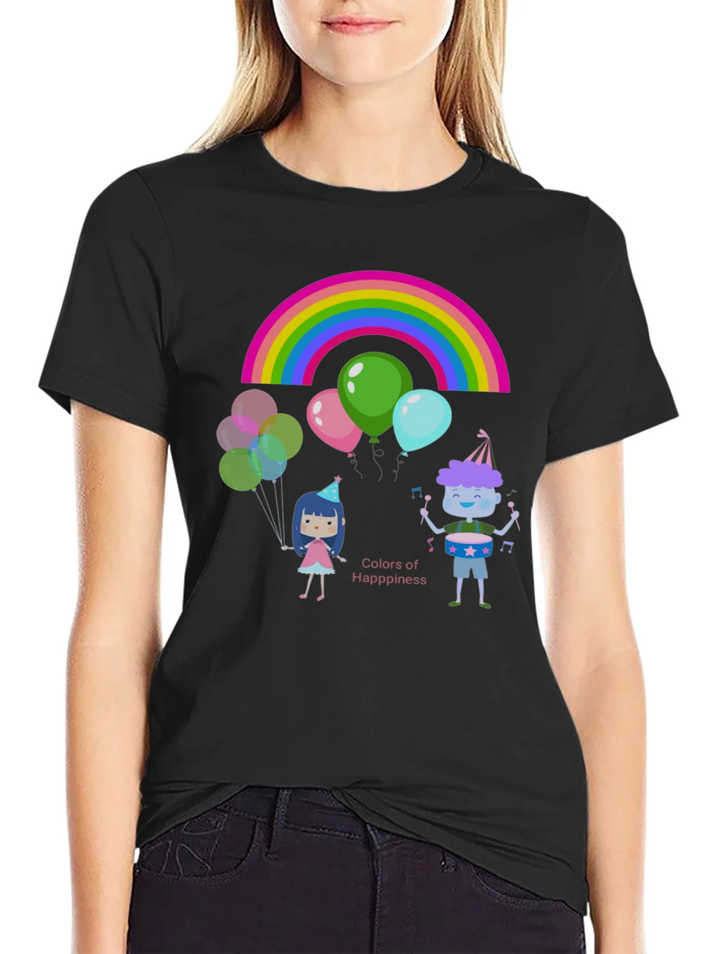 Colors of Happiness Graphic Tee - Black Cotton T-Shirt product image 5