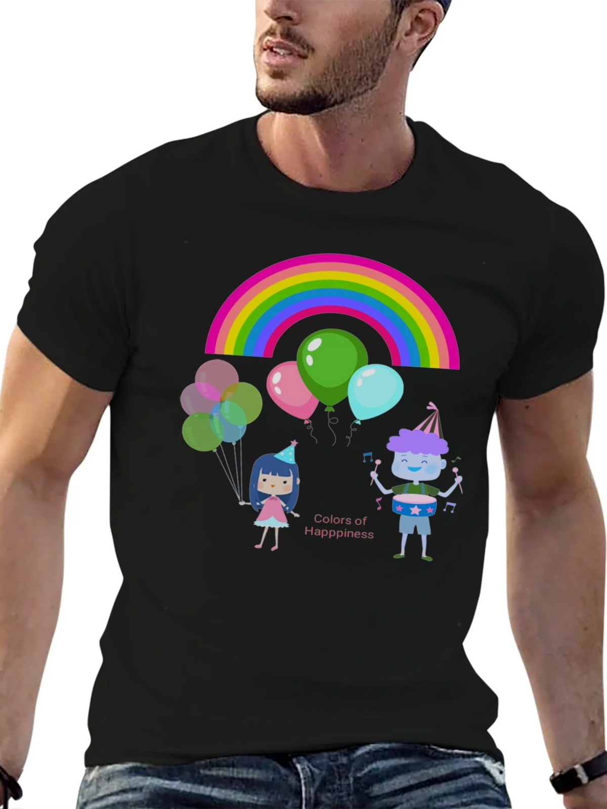 Colors of Happiness Graphic Tee - Black Cotton T-Shirt product image 9