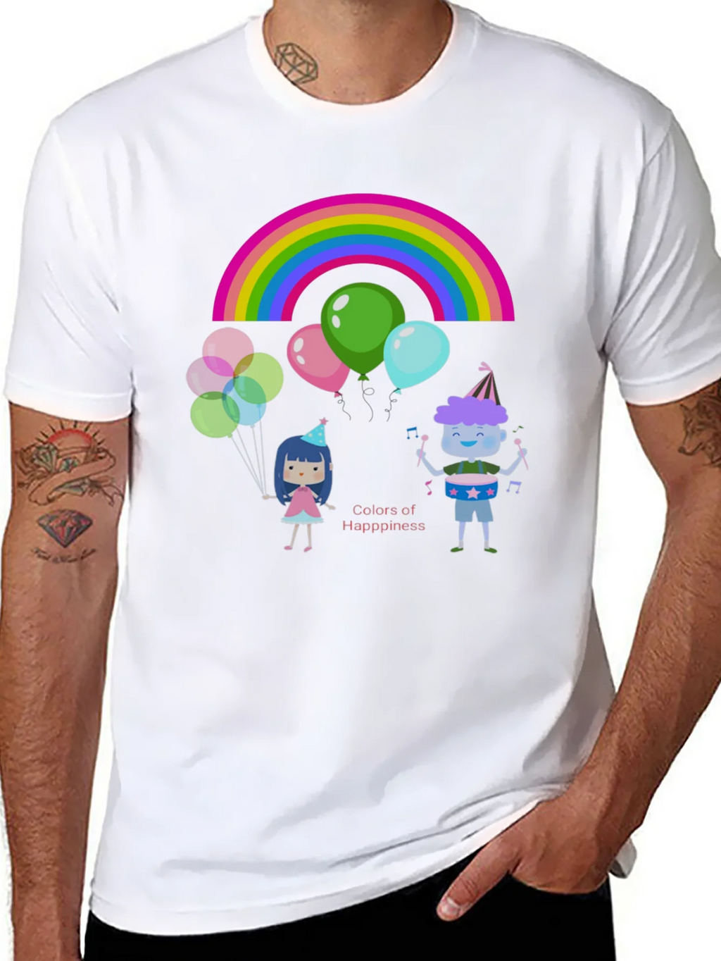 Colors of Happiness Graphic Tee - Black Cotton T-Shirt product image 10