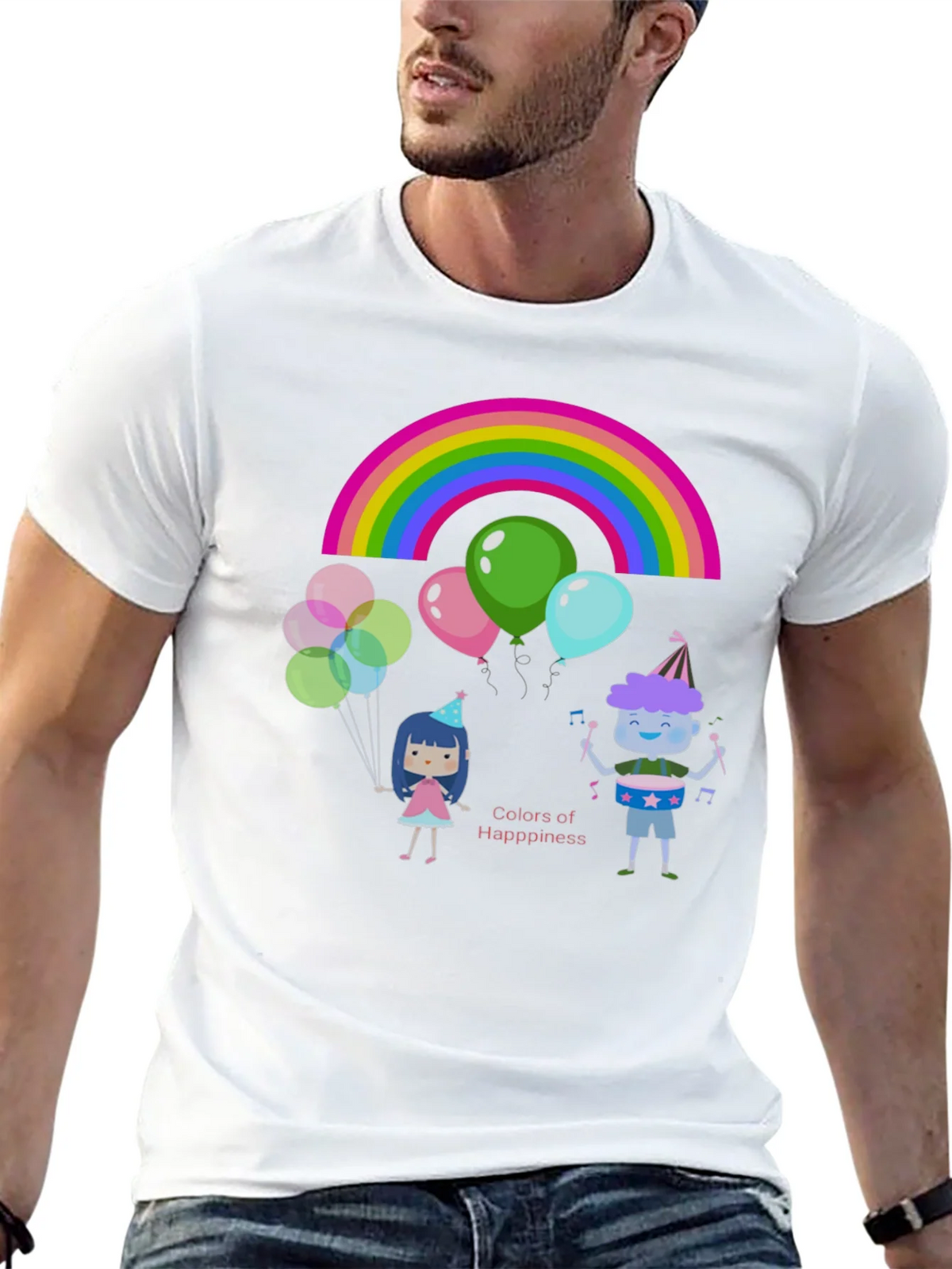 Colors of Happiness Graphic Tee - Black Cotton T-Shirt product image 4