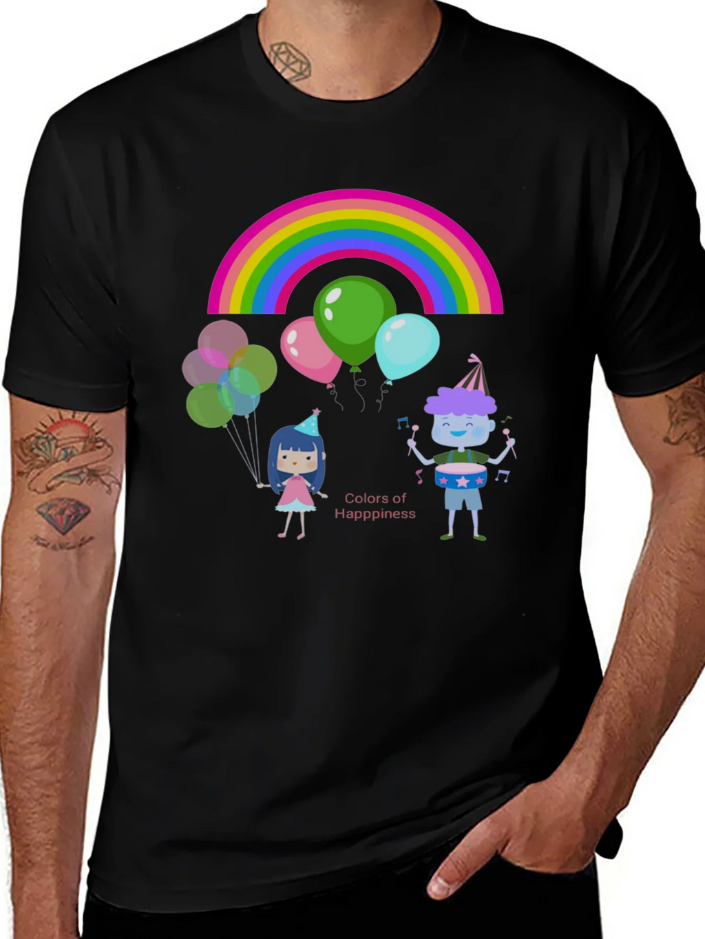 Colors of Happiness Graphic Tee - Black Cotton T-Shirt product image 1