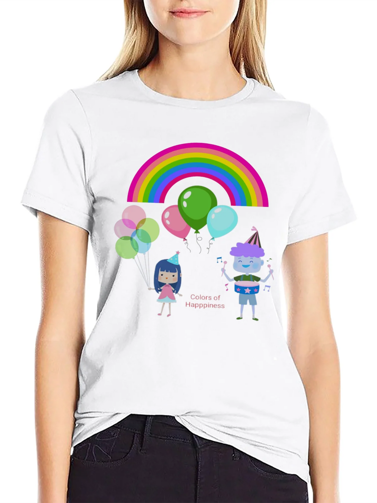 Colors of Happiness Graphic Tee - Black Cotton T-Shirt product image 11